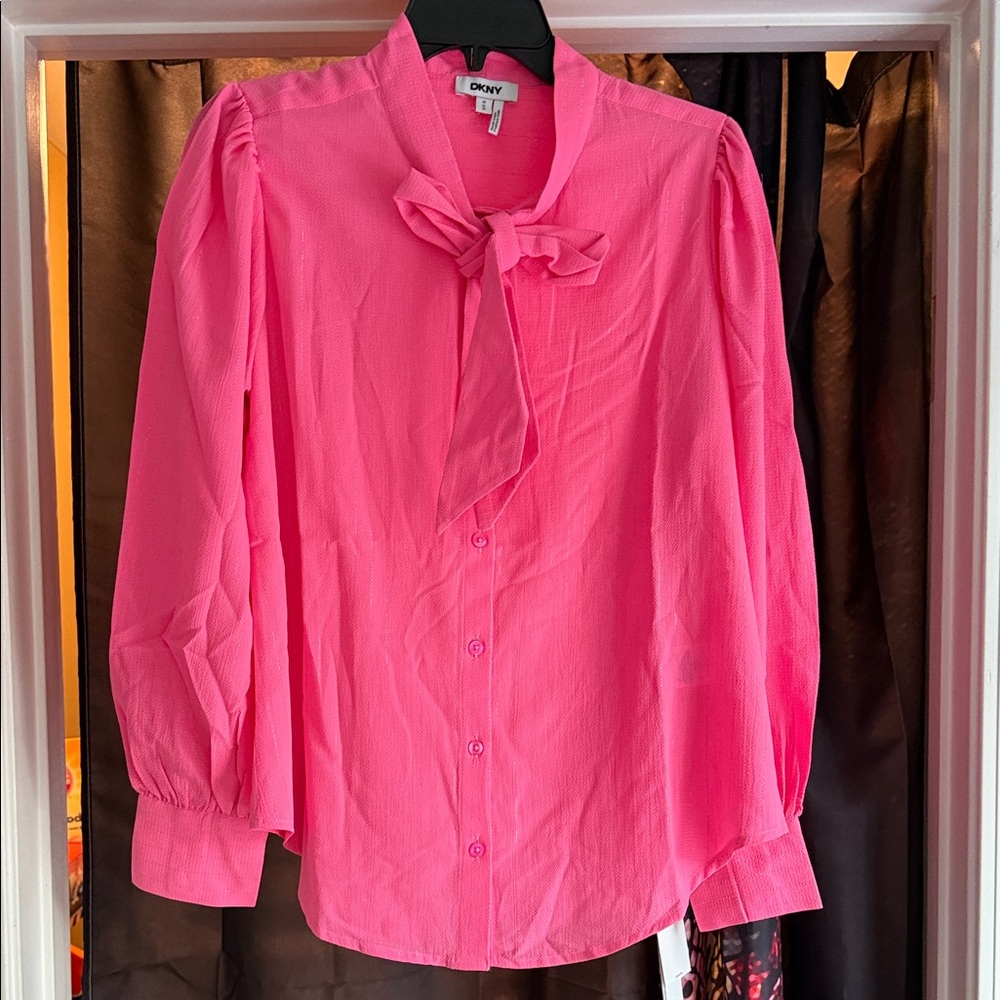 DKNY Vibrant Pink Blouse with Bow Detail